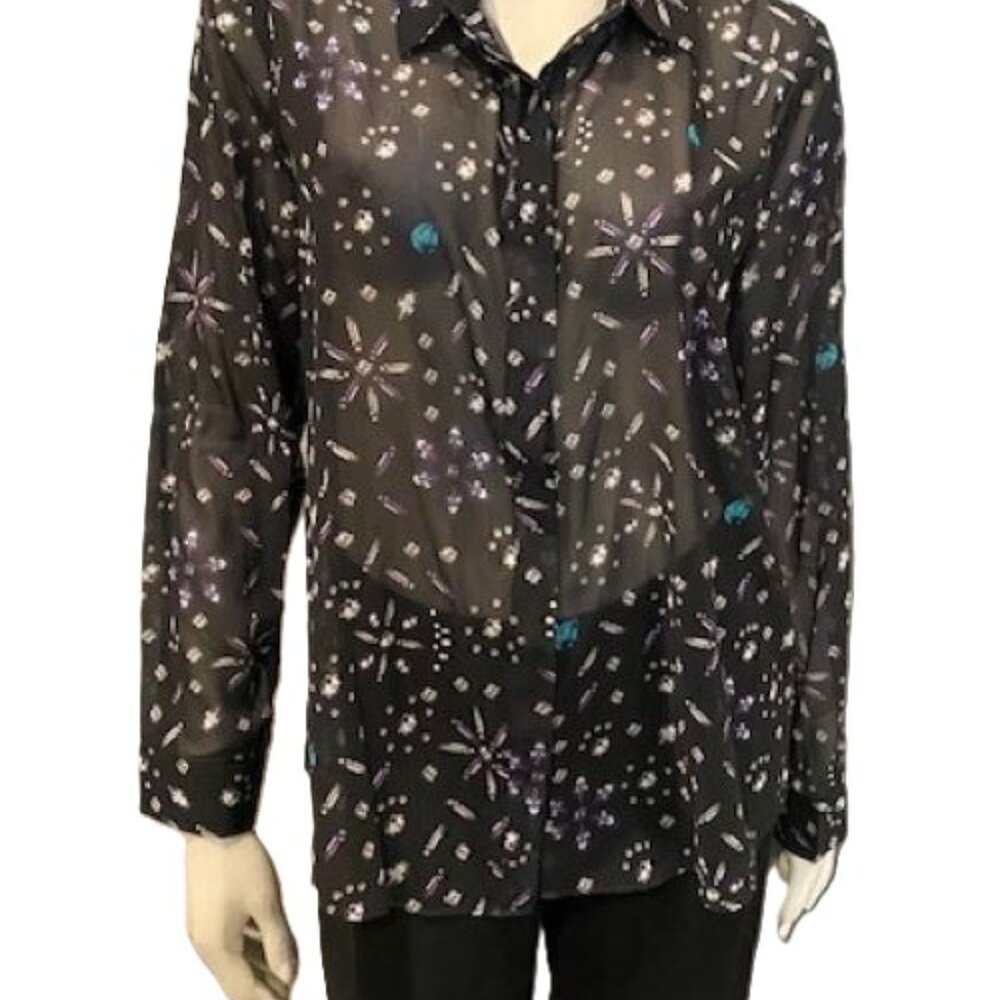 Vince Camuto Jewel Designed Chiffon Long Sleeve Button Down Blouse NWT $79 - Picture 2 of 5